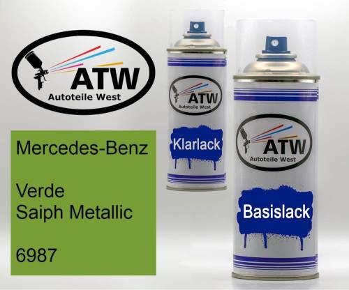 Mercedes-Benz, Verde Saiph Metallic, 6987: 400ml Sprühdose + 400ml Klarlack - Set, von ATW Autoteile West.